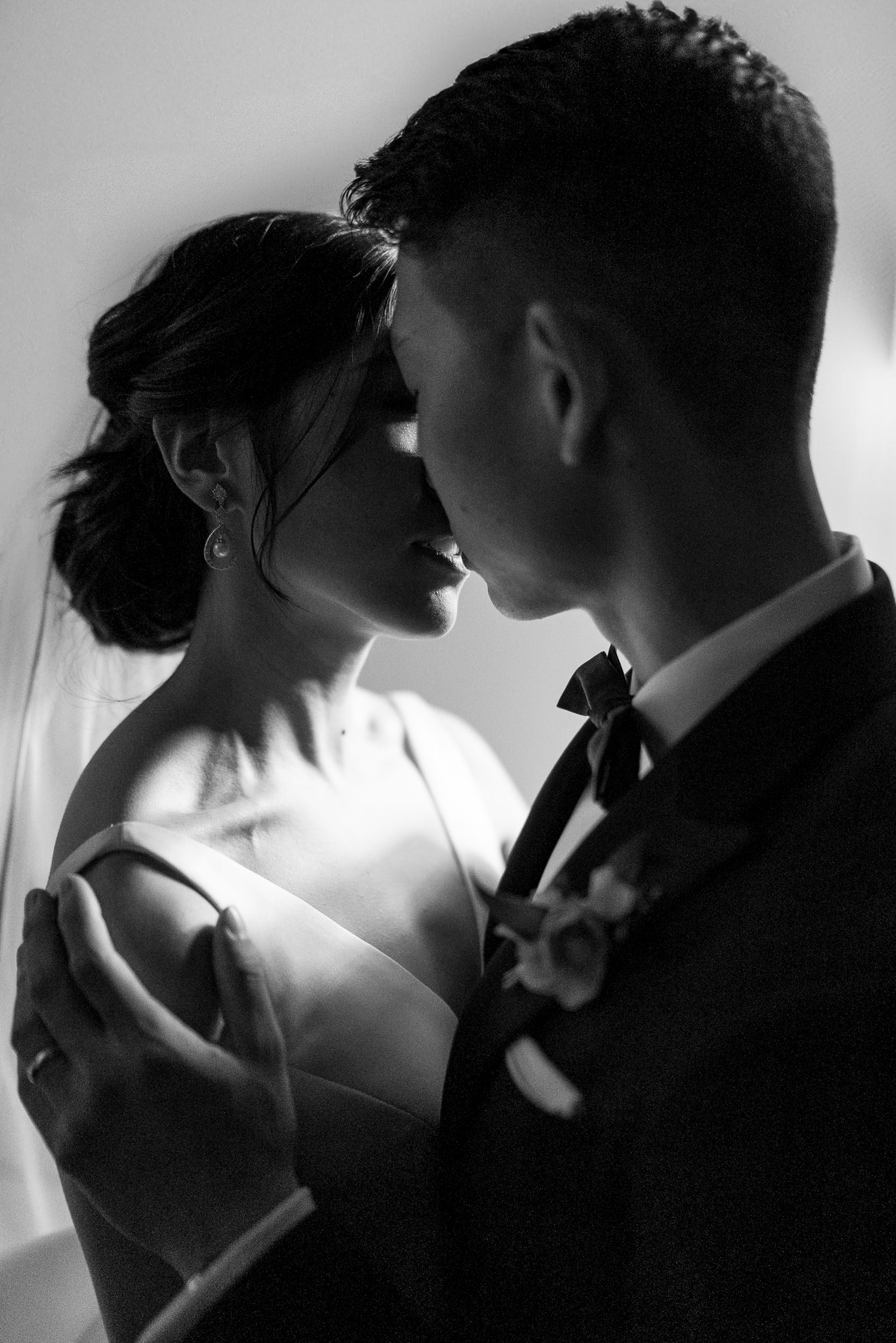 Elegant Black & White Wedding Portrait - Intimate Moment at Stanford Gala.