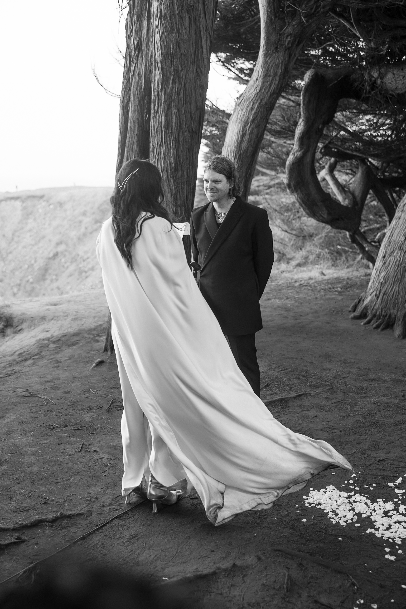 Stunning Black & White Wedding Photography: Mendocino Forest Bridal Portraits.