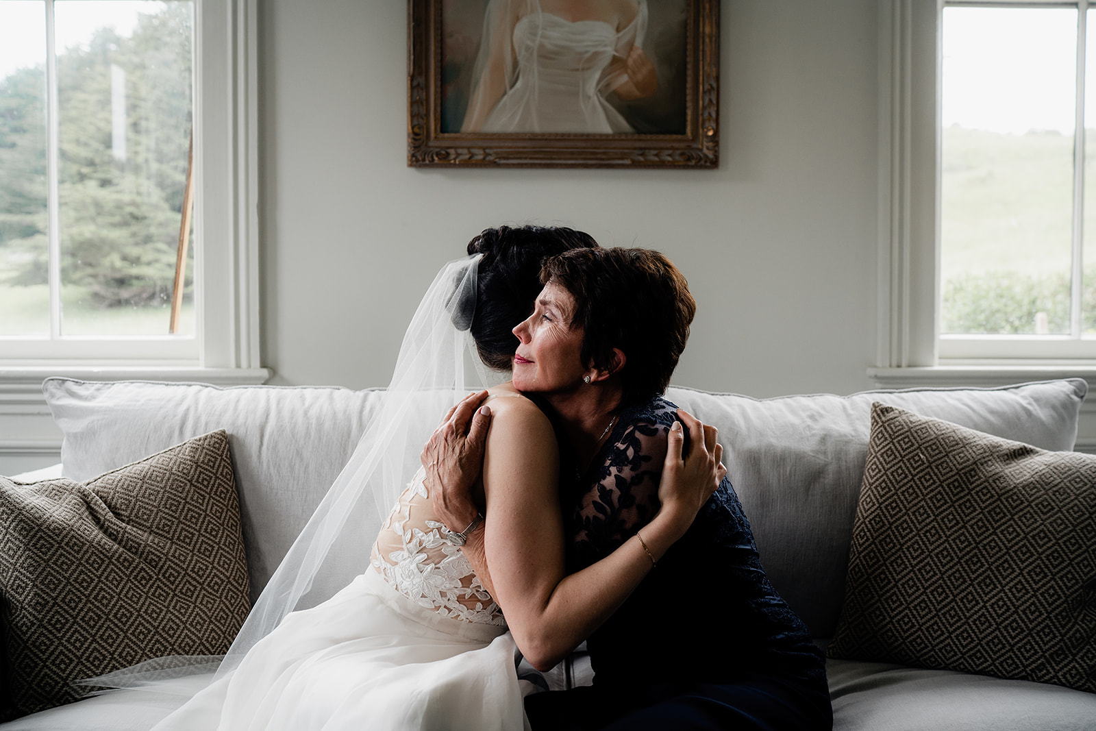 Emotional Bride & Friend by Window Light | Cuffey Cove Wedding Photographer.